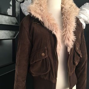 Steve Madden brown corduroy faux fur jacket.